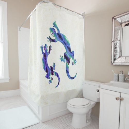 LIZARD 1 DUO BLUE AND GREEN MOSAIC SHOWER CURTAIN