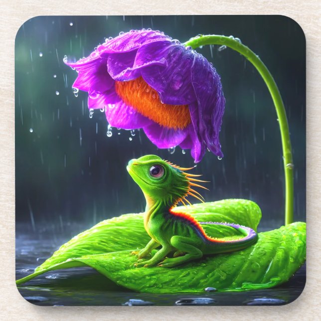 Lizard Art Beverage Coaster (Front)