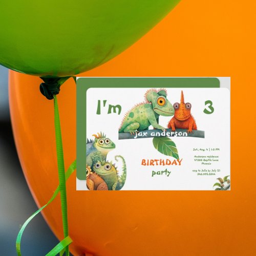 Lizard Colorful Birthday Party Invitation