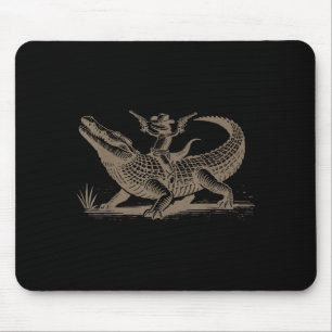 Lizard Cowboy Riding Crocodile Alligator Western A Mouse Pad