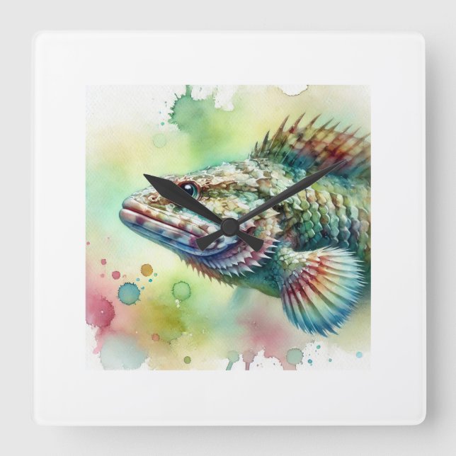 Lizard Fish 020924AREF150 - Watercolor Square Wall Clock (Front)