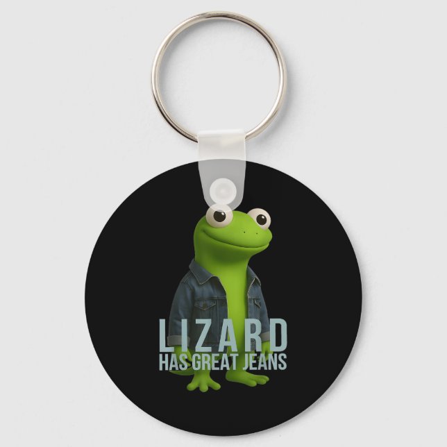 Lizard Has Great Jeans Funny Retro Denim Meme Humo Keychain (Front)
