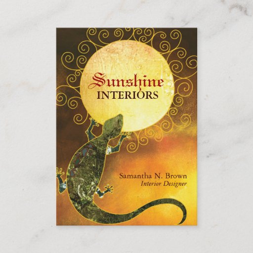 Customizable Lizard Holding the Sun: Interior Design Business Business Card