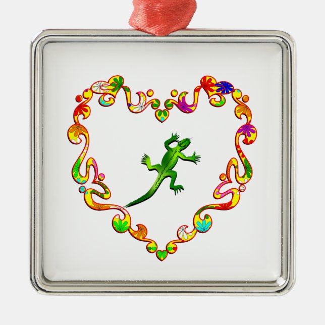 Lizard in Fancy Heart Metal Ornament (Front)