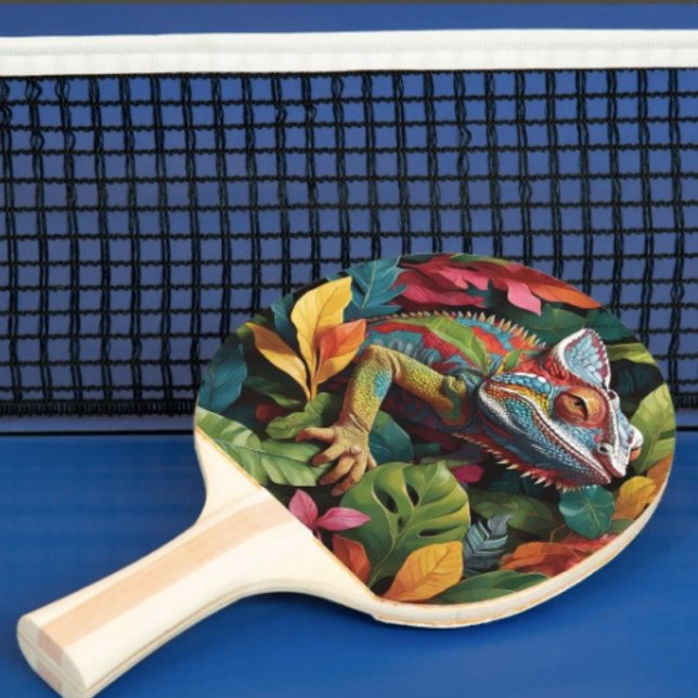Lizard Leaves & Colour  Ping Pong Paddle (Colourful Lizard Tropical Jungle Art Ergonomic handle. Paddle core constructed with quality laminate)