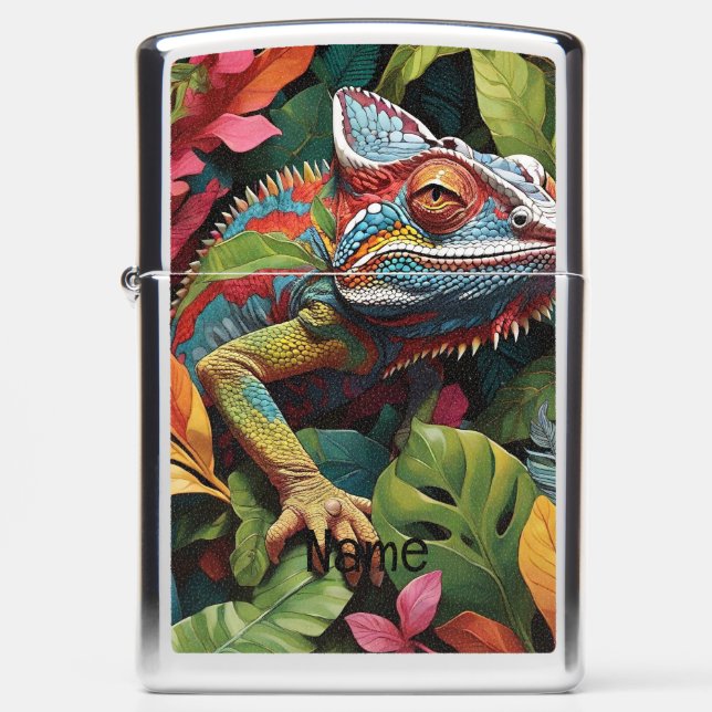 Lizard Leaves & Colour Zippo Lighter (Front)
