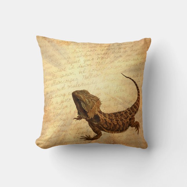 Lizard on a letter throw pillow (Front)