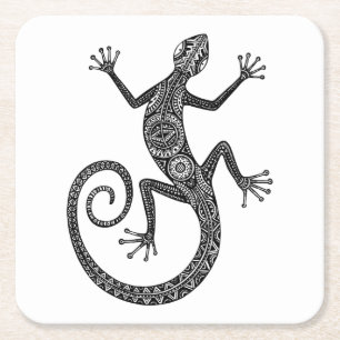 Lizard Or Salamander Doodle Square Paper Coaster