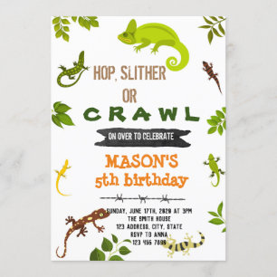 Lizard reptile birthday theme invitation