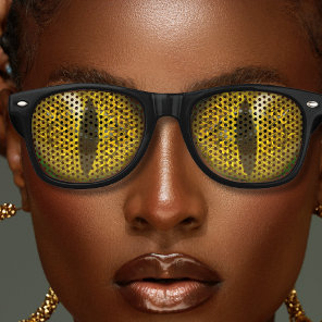 Lizard Reptile Reptilian Slit Eyes Black & Yellow Retro Sunglasses
