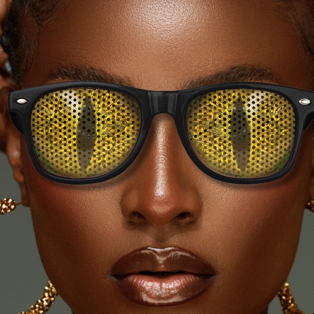 Lizard Reptile Reptilian Slit Eyes Black & Yellow Retro Sunglasses (yellow slit eyes lizard snake eye retro sunglasses)
