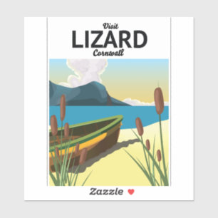 Lizard seaside travel poster sticker