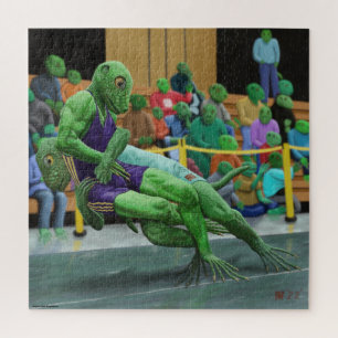 Lizard Warrior Wrestling Large Fantasy Art Puzzle