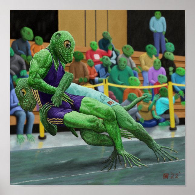 Lizard Warrior Wrestling Sport Fantasy Art Print (Front)