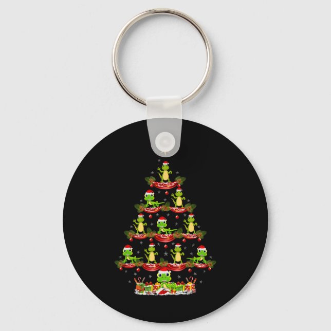 Lizard Xmas Lighting Santa Lizard Christmas Tree  Keychain (Front)