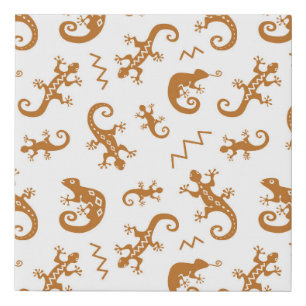 Lizards Chameleons: Seamless Pattern Design. Faux Canvas Print