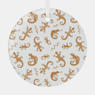 Lizards Chameleons: Seamless Pattern Design. Glass Ornament