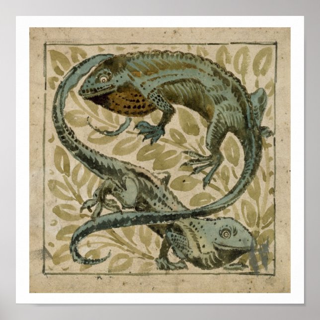 Lizards, design for a tile (w/c on paper) poster (Front)