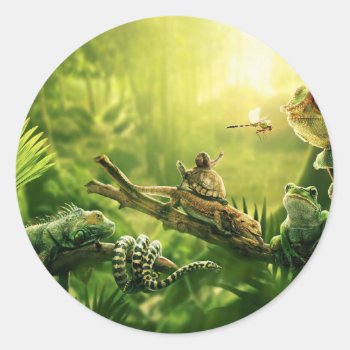 Lizards Frogs Jungle Reptiles Landscape Classic Round Sticker by Beauty_of_Nature at Zazzle