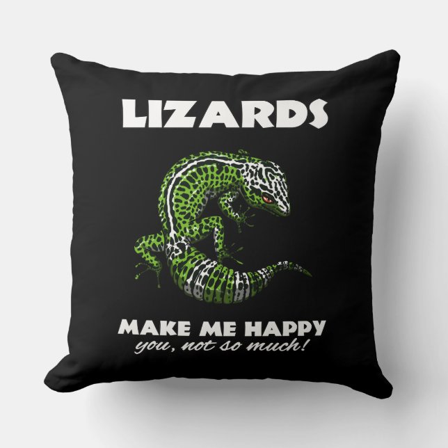 Lizards Make Me Happy Cute Gecko Reptile Throw Pillow (Front)