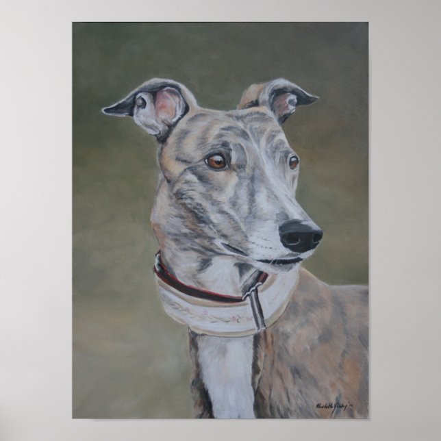 Lizzy Brindle Greyhound Greeting Card Poster (Front)