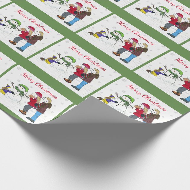 Lizzy's People Snowman Fun Wrapping Paper Green (Corner)
