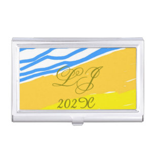 LJ Monogram Elegant Modern Beach Wedding Business Card Case