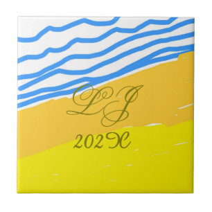 LJ Monogram Elegant Modern Beach Wedding Ceramic Tile