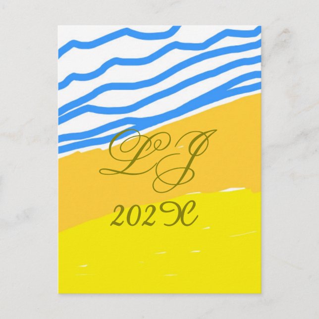 LJ Monogram Elegant Modern Beach Wedding  Invitation Postcard (Front)