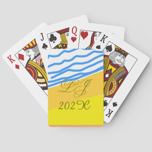 LJ Monogram Elegant Modern Beach Wedding  Poker Cards (Back)