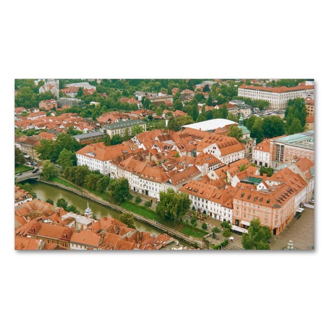 Ljubljana from above business card magnet (Front)