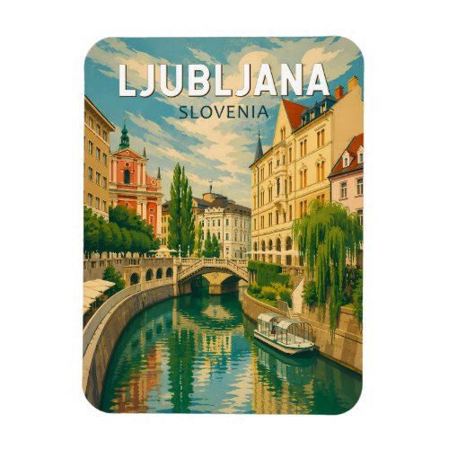 Ljubljana Slovenia Illustration Travel Art Vintage Magnet