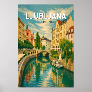 Ljubljana Slovenia Illustration Travel Art Vintage Poster