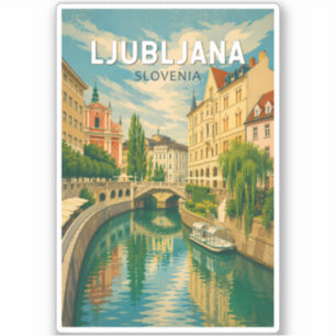 Ljubljana Slovenia Illustration Travel Art Vintage Sticker