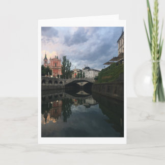 Ljubljana Slovenia River Dusk Reflection Photo Card