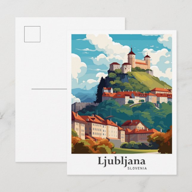 Ljubljana Slovenia Travel Potrait Illustration Postcard (Front/Back)