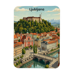 Ljubljana Slovenia Vintage Travel City View Magnet