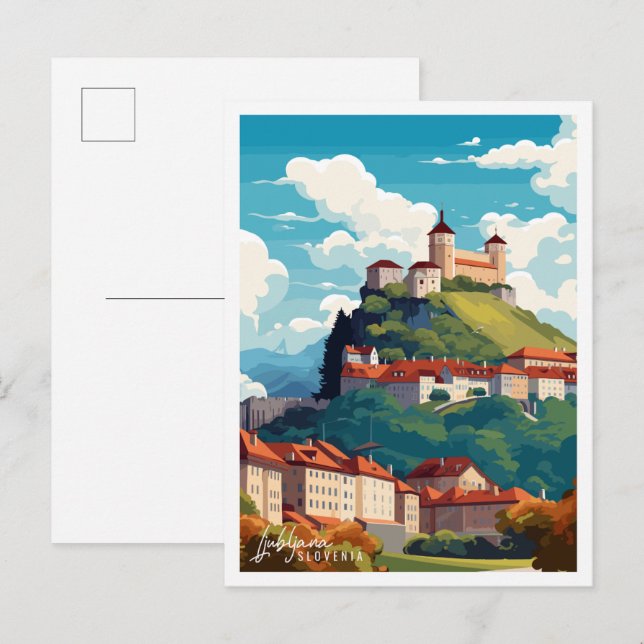 Ljubljana Slovenia vintage travel illustration Postcard (Front/Back)