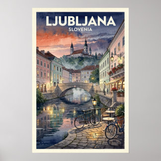 Ljubljana Slovenia Vintage Travel Poster
