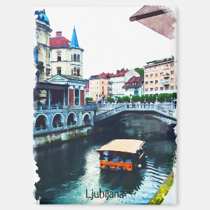 Ljubljana Slovenia Watercolor Vintage Travel Magnet