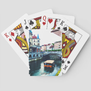 Ljubljana Slovenia Watercolor Vintage Travel Poker Cards