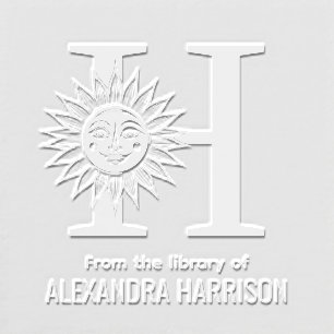 LK Sun Rays w Face Over Single Initial Name Book Embosser