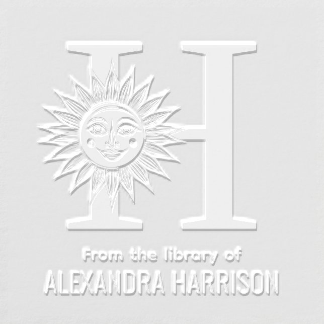LK Sun Rays w Face Over Single Initial Name Book Embosser (Design)