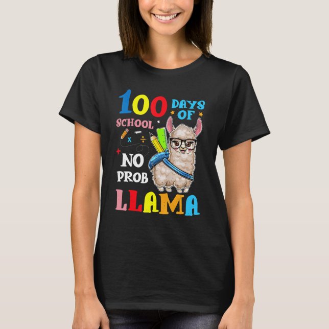 Llama 100 Days Of School No Probllama Teacher Stud T-Shirt (Front)