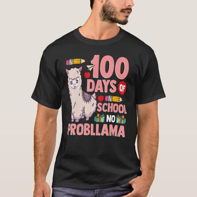 Llama 100 Days Of School No Probllama Teacher Stud T-Shirt (Front)