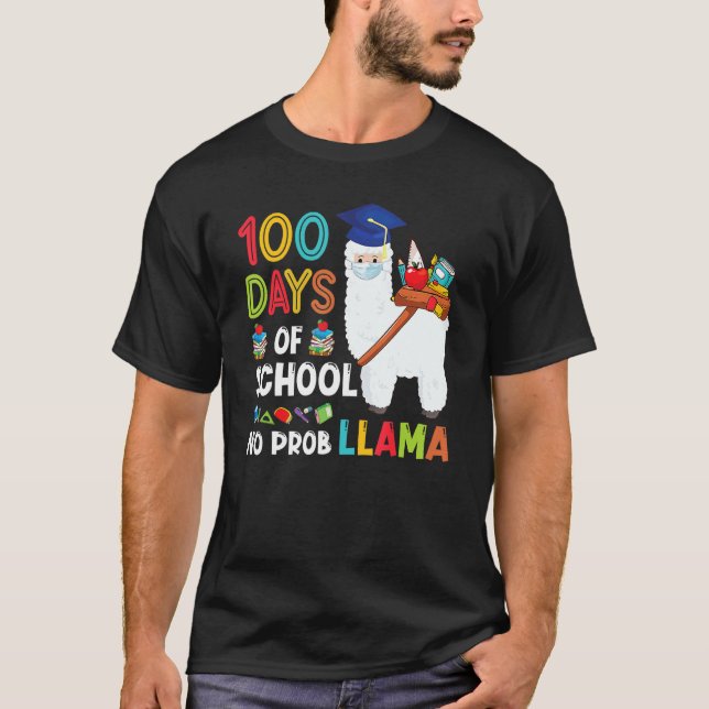 Llama 100 Days Of School No Probllama Teacher Stud T-Shirt (Front)