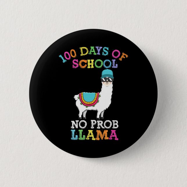Llama 100 Days Of School Teacher  Button (Front)