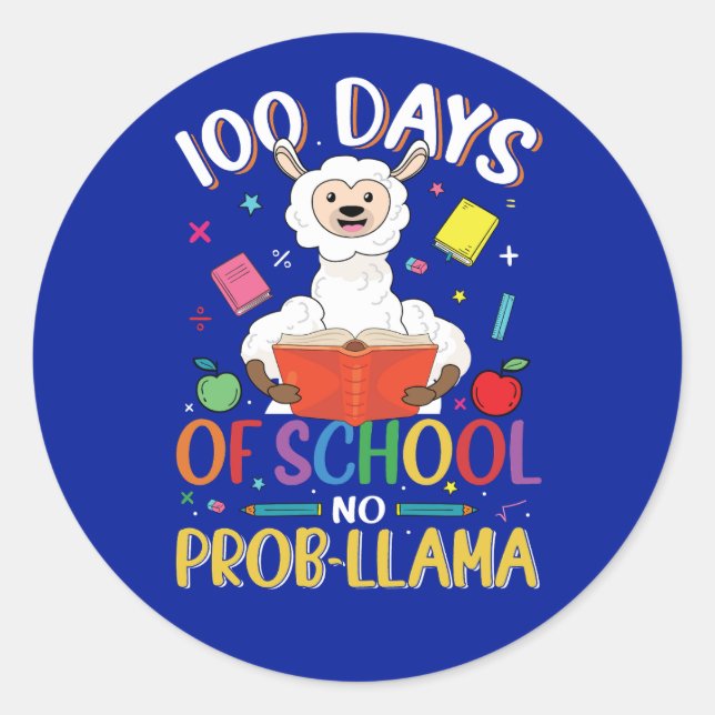 Llama 100 Days School Classic Round Sticker (Front)