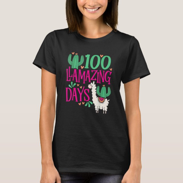 Llama 100 Llamazing Days Of School Cute Girls And  T-Shirt (Front)