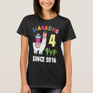 Llama 4 Year Old Birthday Llama Boys Girls T-Shirt